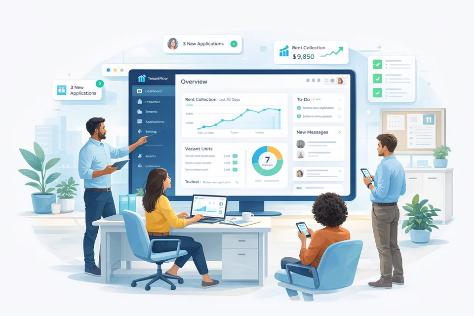 TenantFlow rental lifecycle - how owners, tenants and agents collaborate from enquiry to move-out